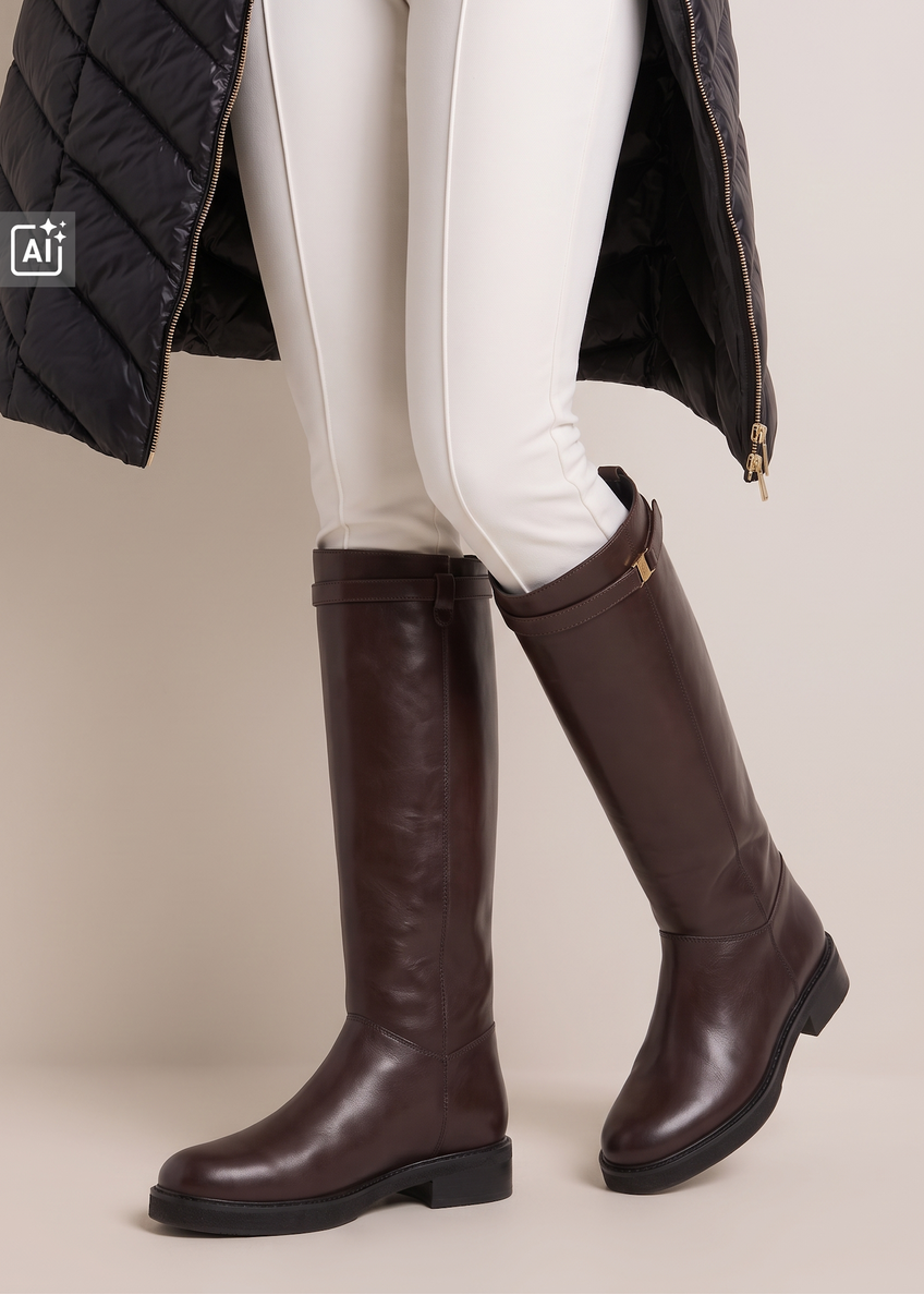Dark brown leather women's boots BUTYD-1285-1I(Z26)