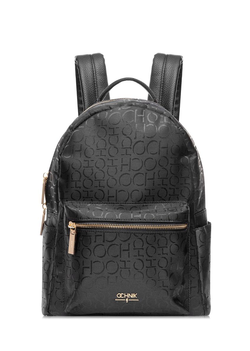 Black women's backpack with monogram TOREN-0280A-99(W25), front product view on white background.