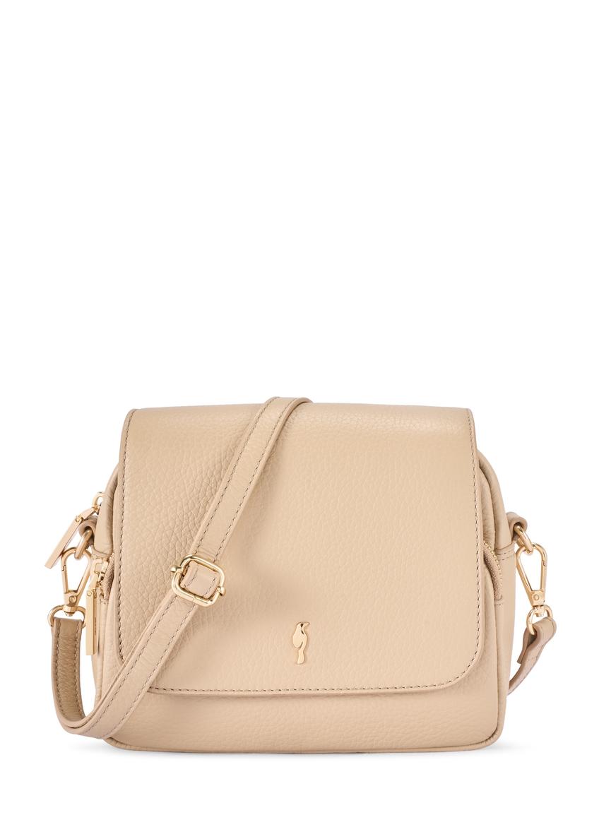 Beige leather women's messenger bag TORES-0958E-1B(W26) - front product view, on white background.