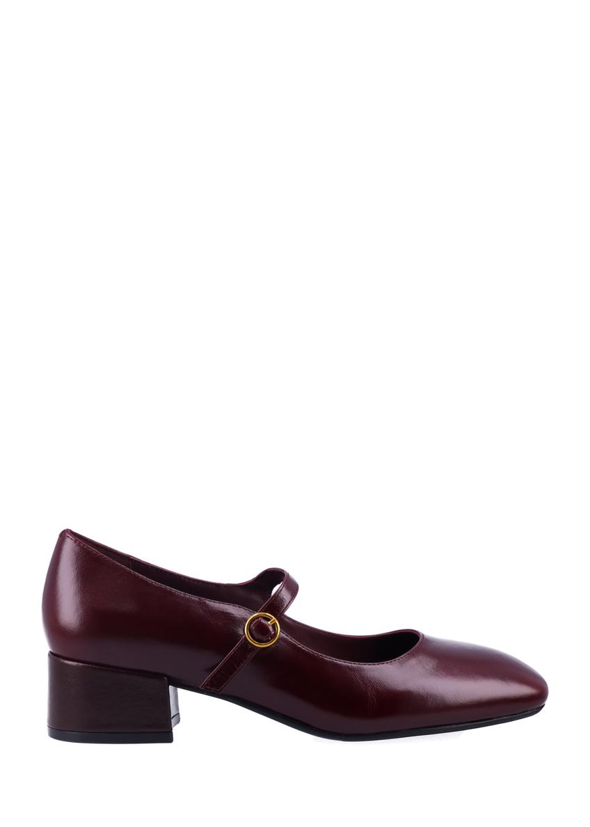Burgundy women's leather pumps BUTYD-1349-4E(Z26), side product view on white background.