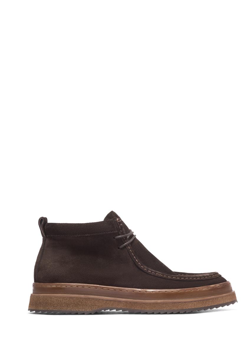 Dark brown suede men's ankle boots BUTYM-0577-1I(Z26), side view of the product on a white background.