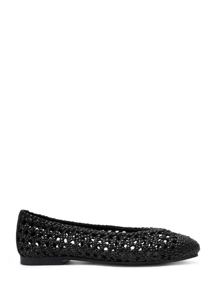 Women's black braided ballet flats BUTYD-1251-99(W26), side view of the product on a white background.