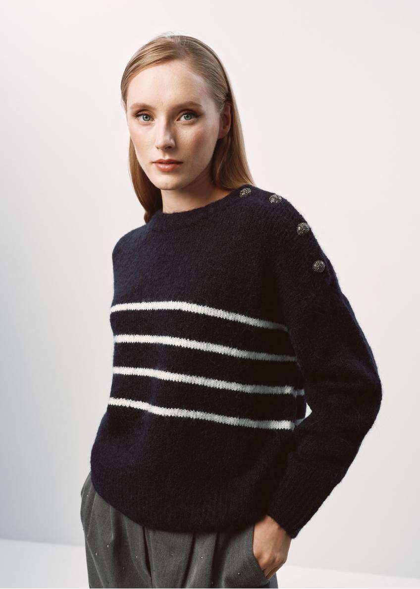 Navy blue striped women's sweater SWEDT-0200-69(Z23)-02