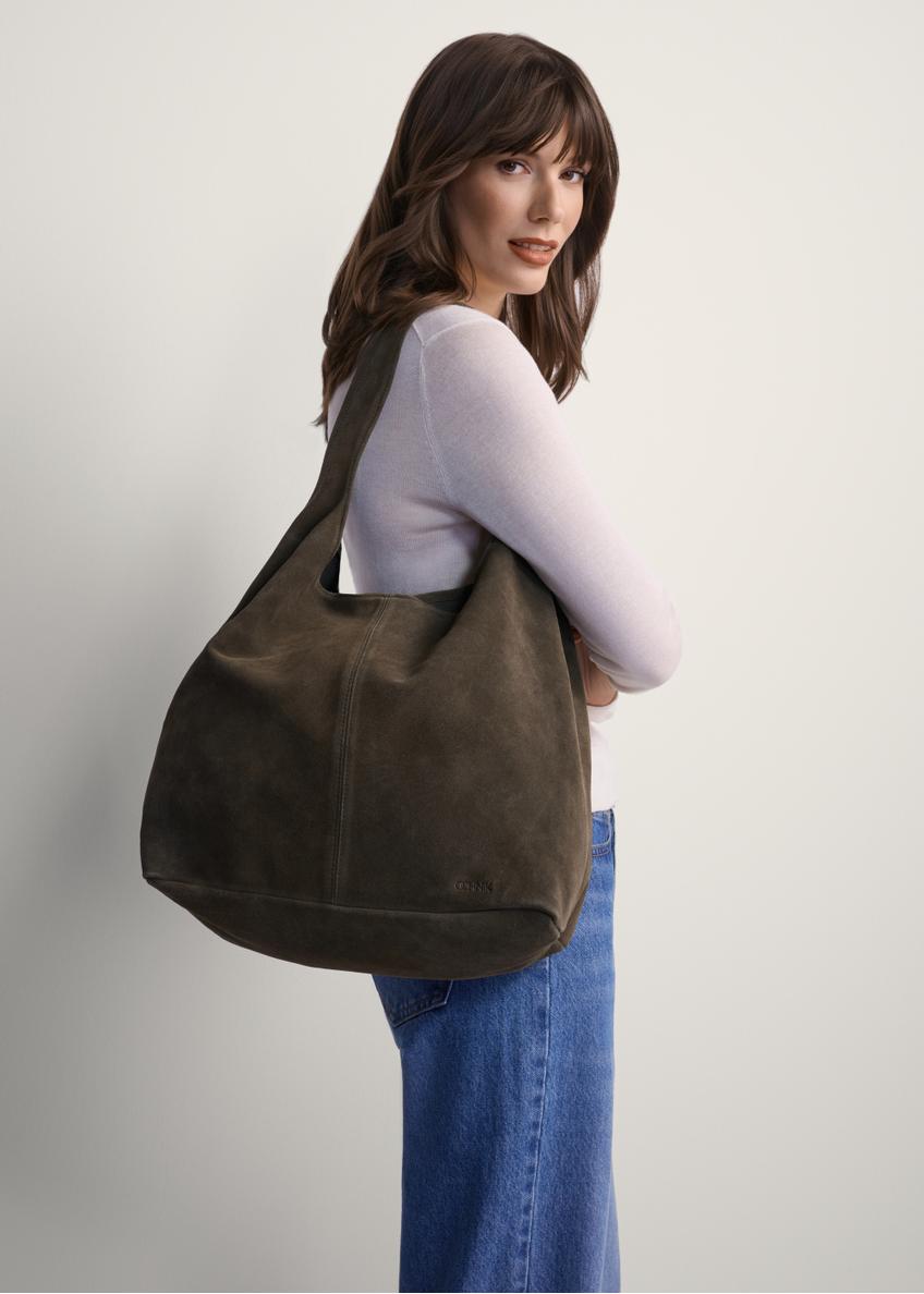 Women's suede shopper bag khaki TORES-1177-57(Z25)