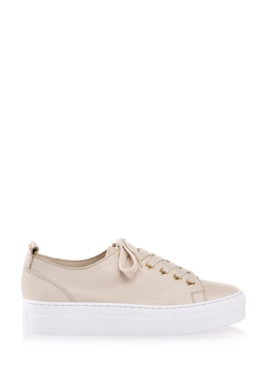 Women's tall beige leather sneakers BUTYD-1062-81(W24)-06