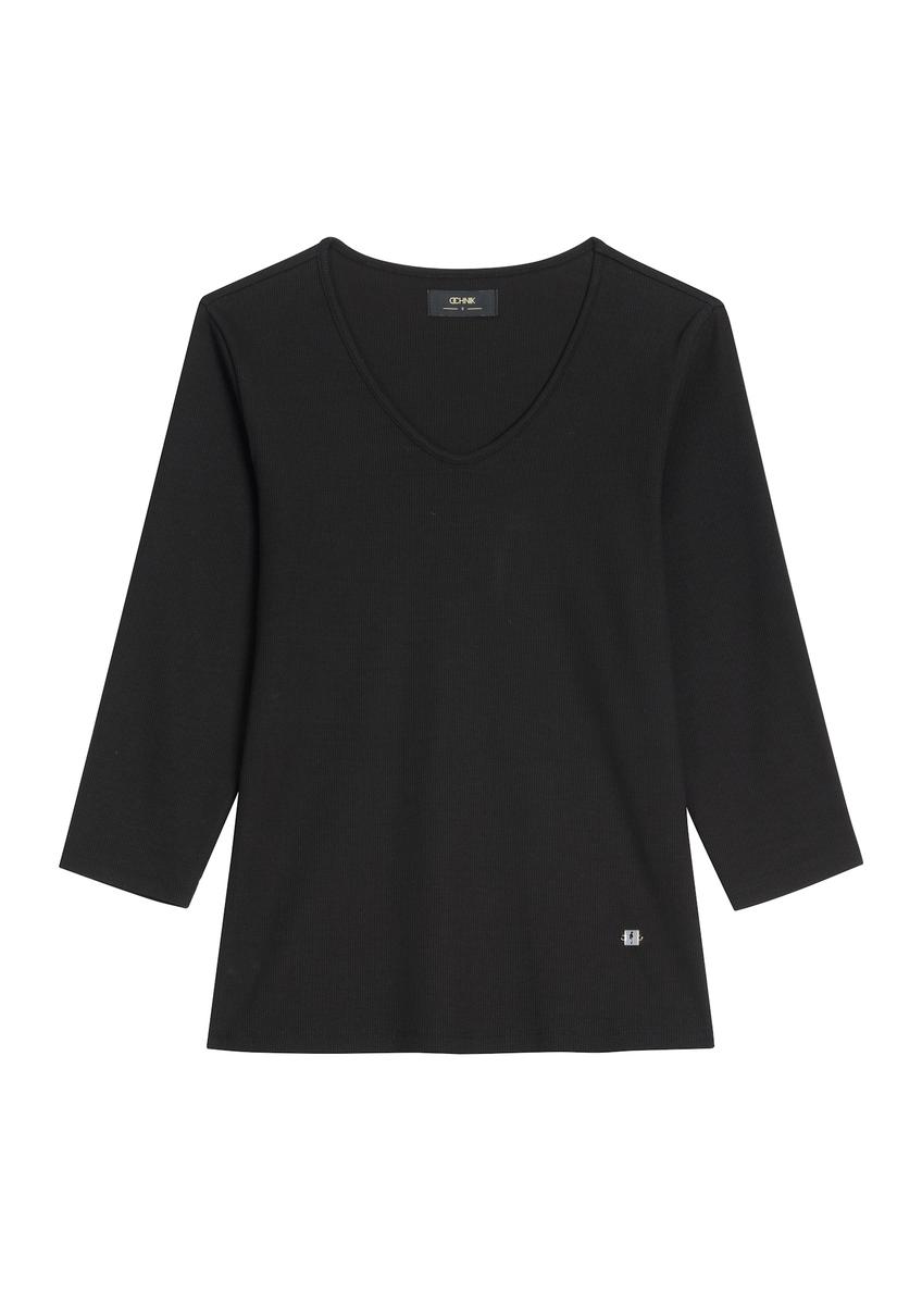 Black women's V neck blouse LSLDT-0036-99(Z26)