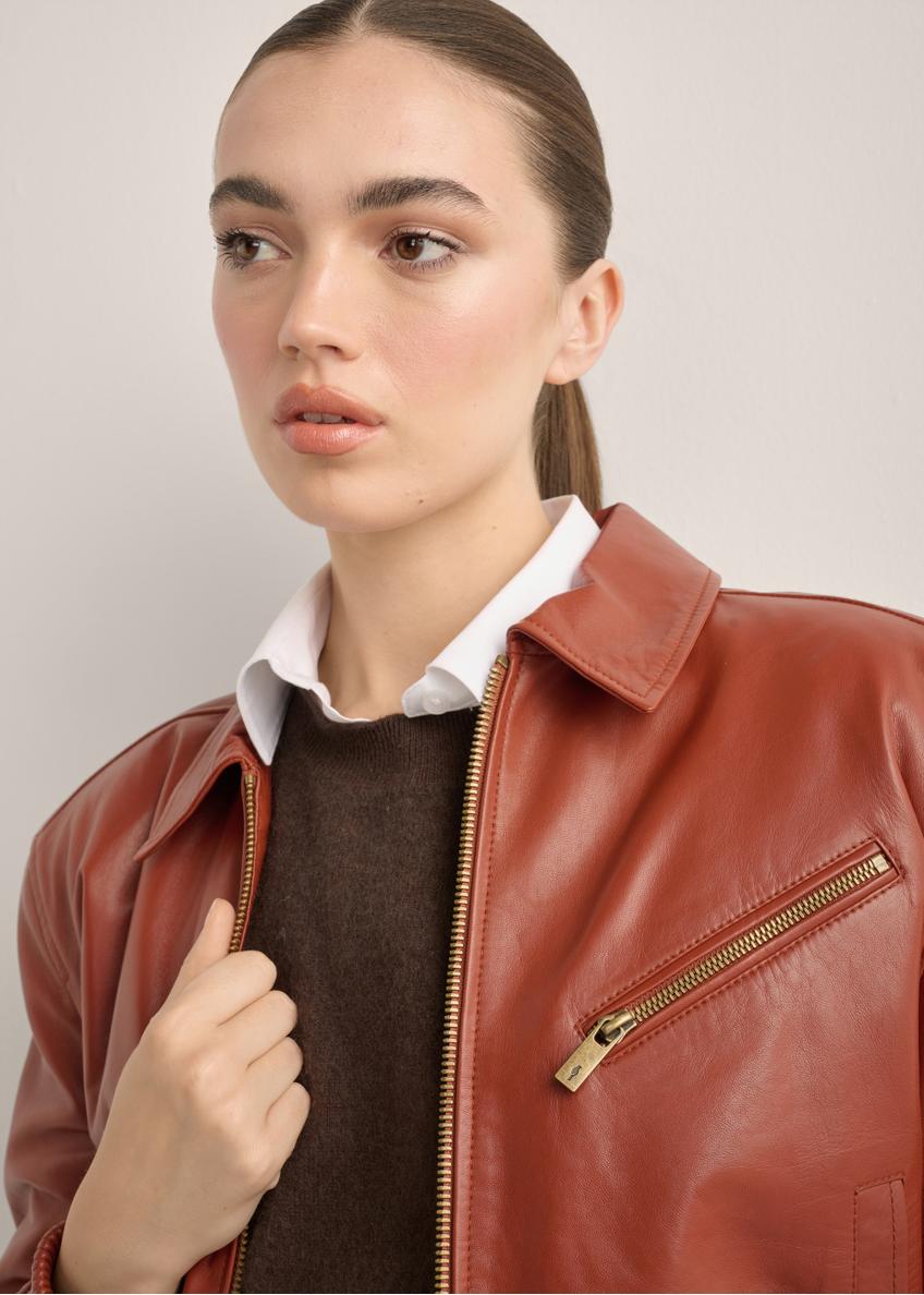 Women's leather jacket in red color KURDS-0624-3D(Z26)