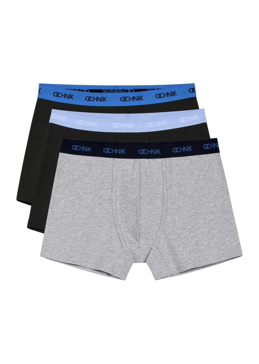 Three-pack of colorful men's boxer shorts ZESMB-0011-00(W26), front view of the product in the set on a white background.