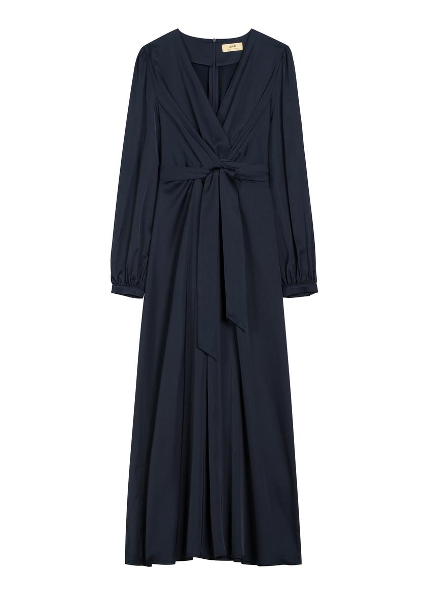 Navy blue midi dress SUKDT-0263-7E(W26), product view from the front on a white background.