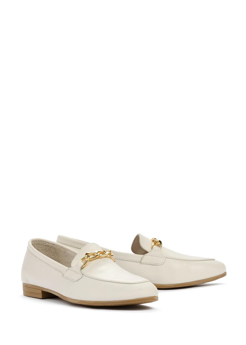 Cream leather women's loafers with chain BUTYD-0914-12(W25)