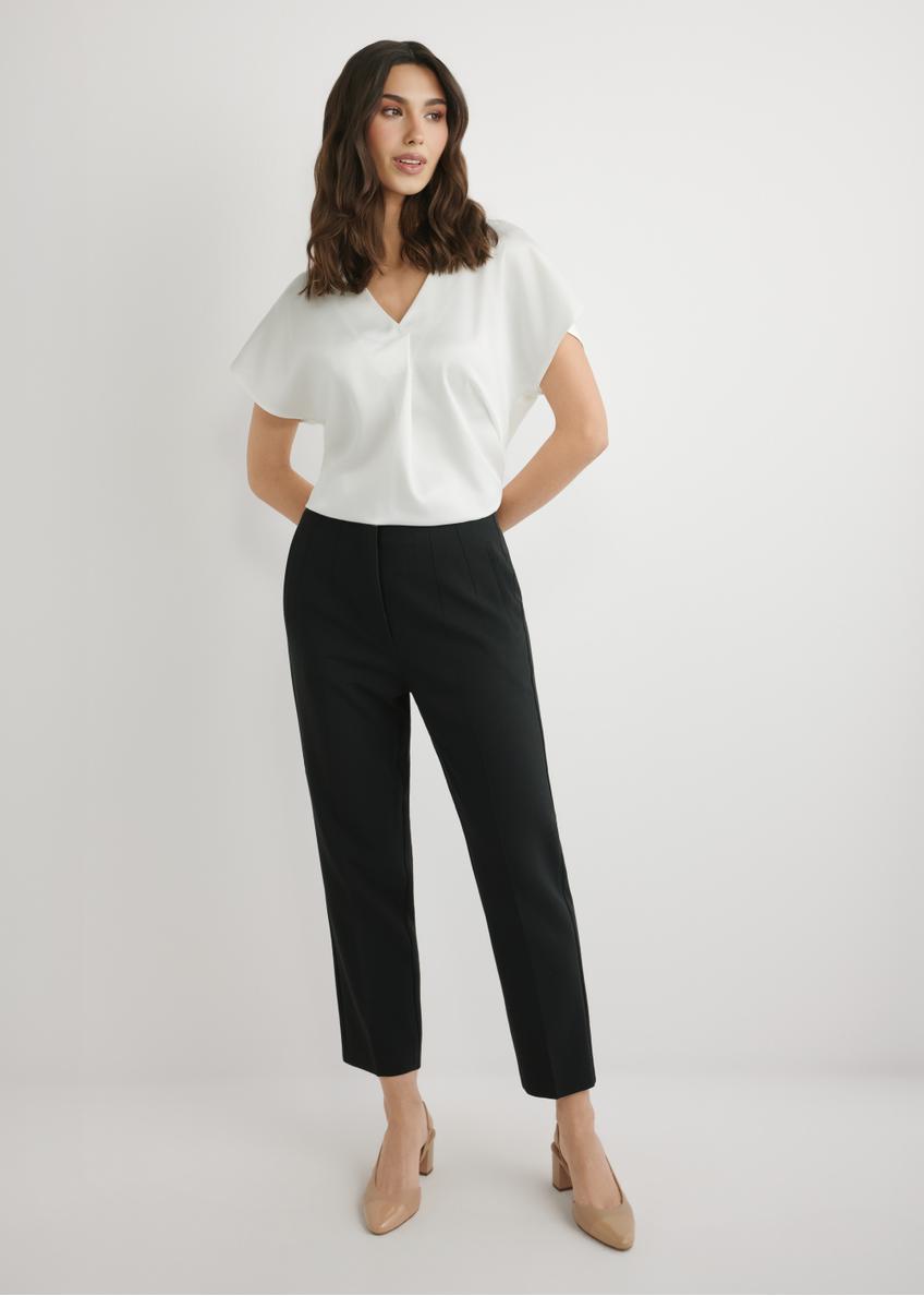 Black elegant women's trousers SPODT-0109-99(W26), front view of the product on the model. Full body visible.