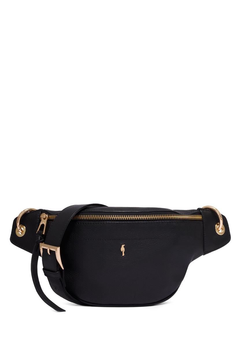 Women's black leather waist bag TORES-1319-99(Z26) - front product view, on a white background.