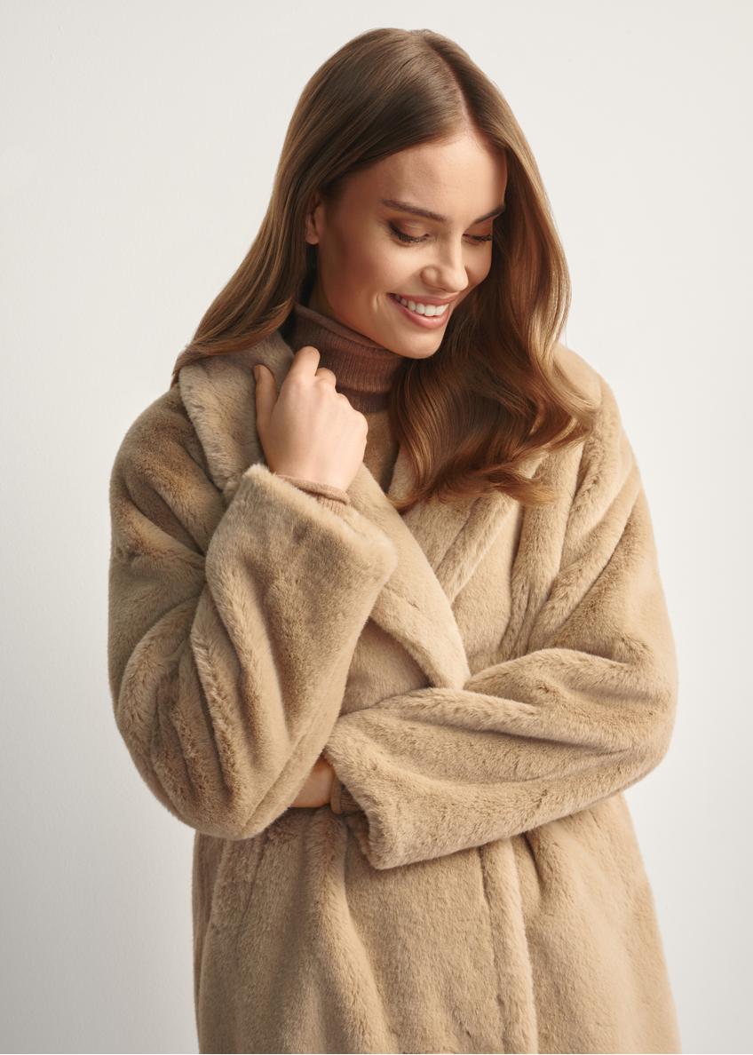 Long beige women's fur coat FUTDP-0064-81(Z25)