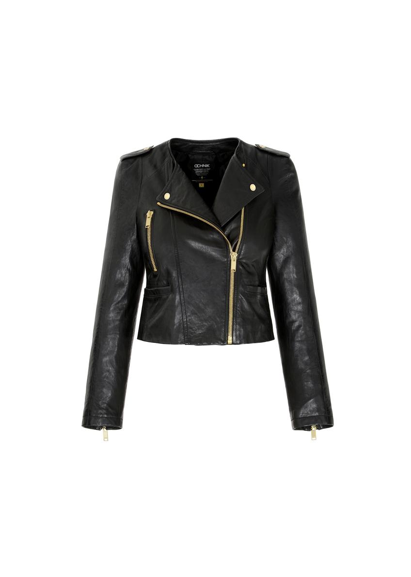Black women's leather biker jacket KURDS-0323A-1116(KS)