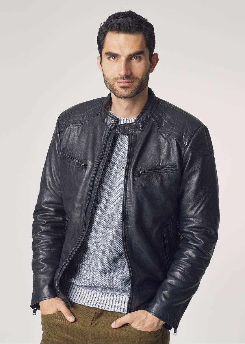 Men's leather jacket with a delicate collar KURMS-0246-5369(Z21)-01