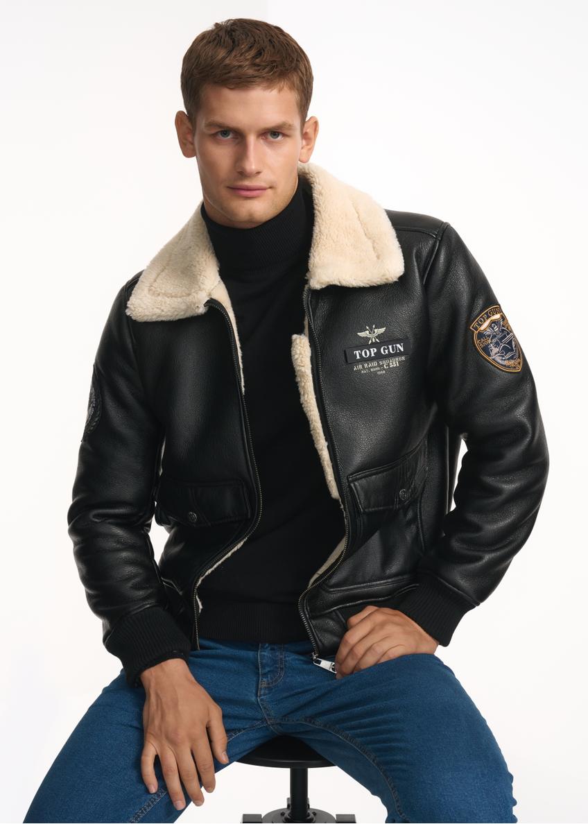 Black men's sheepskin coat TOP GUN FUTMP-0003-99(Z24)-01