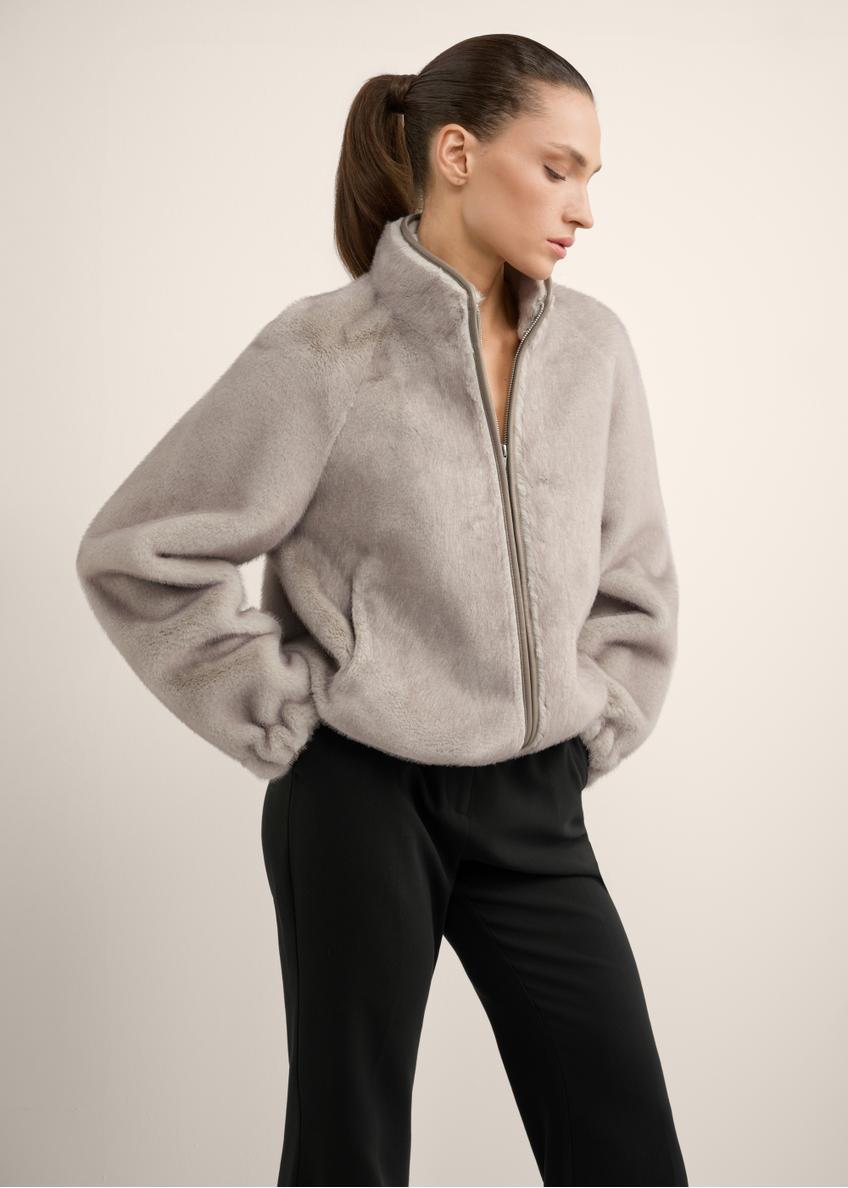 Women's short gray fur coat FUTDP-0083-9B (Z26)