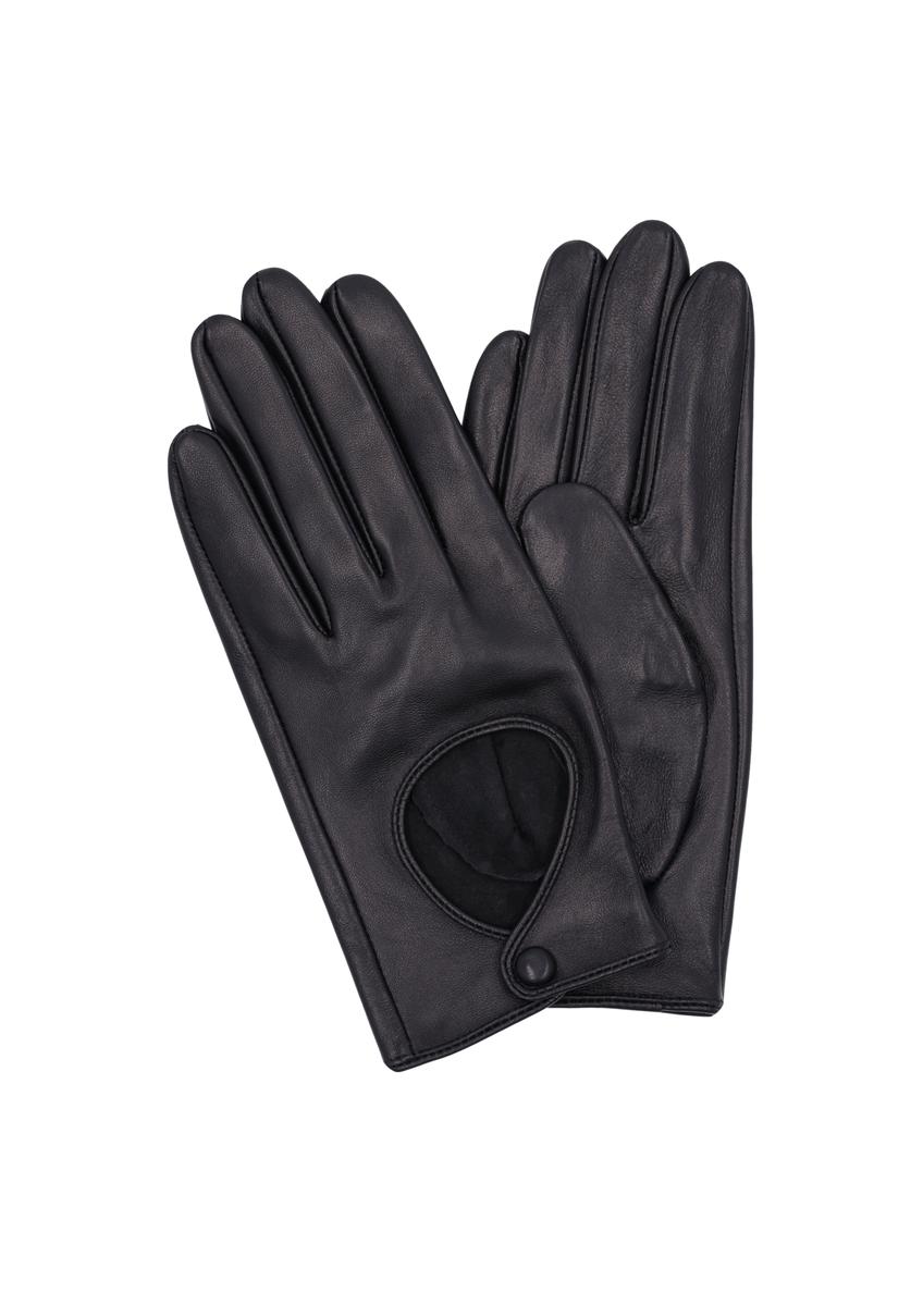 Black leather women's gloves REKDS-0113-99(Z26)