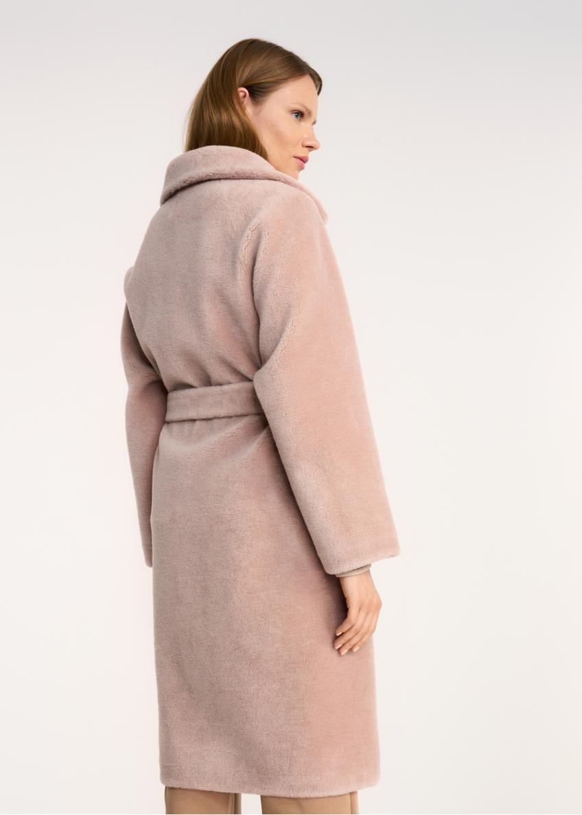 Pink women's wool coat with belt FUTDW-0018-81(Z22)