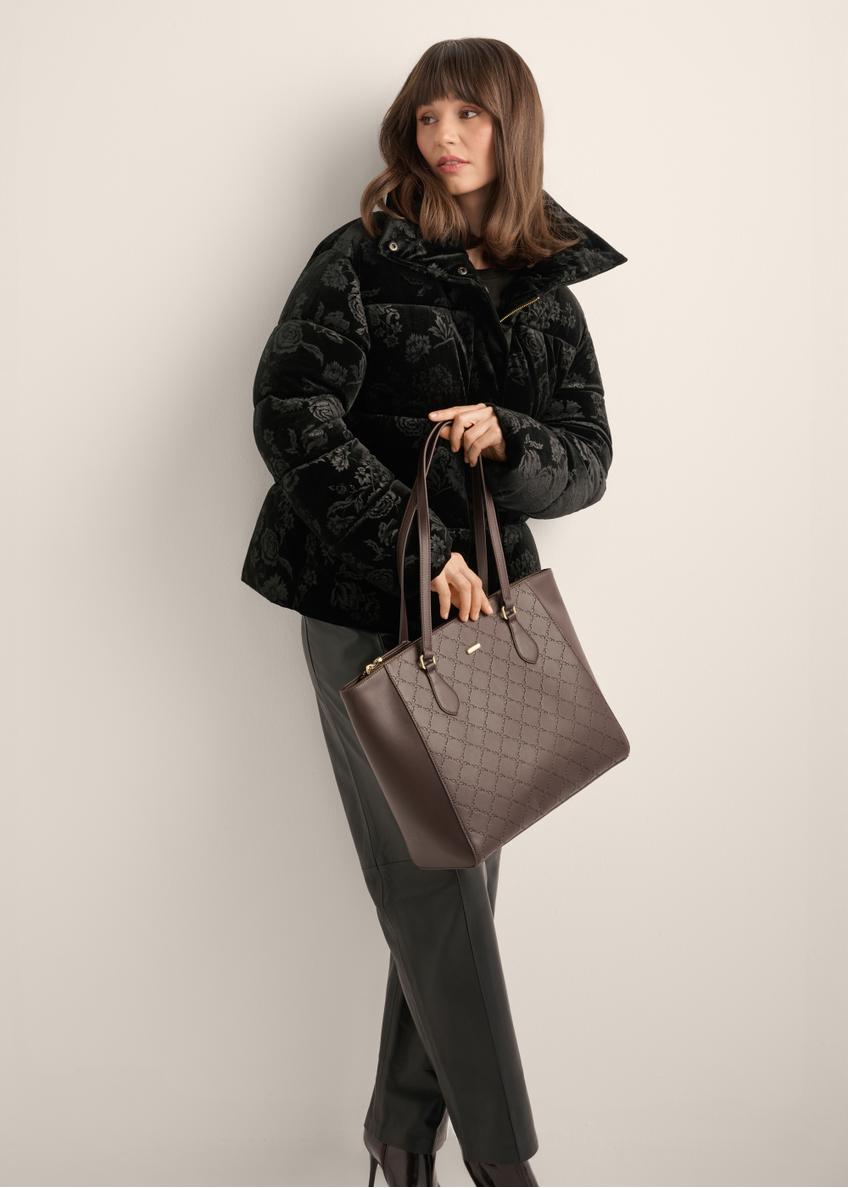 Brown women's shopper bag with monogram TOREC-1291-1I(Z26)