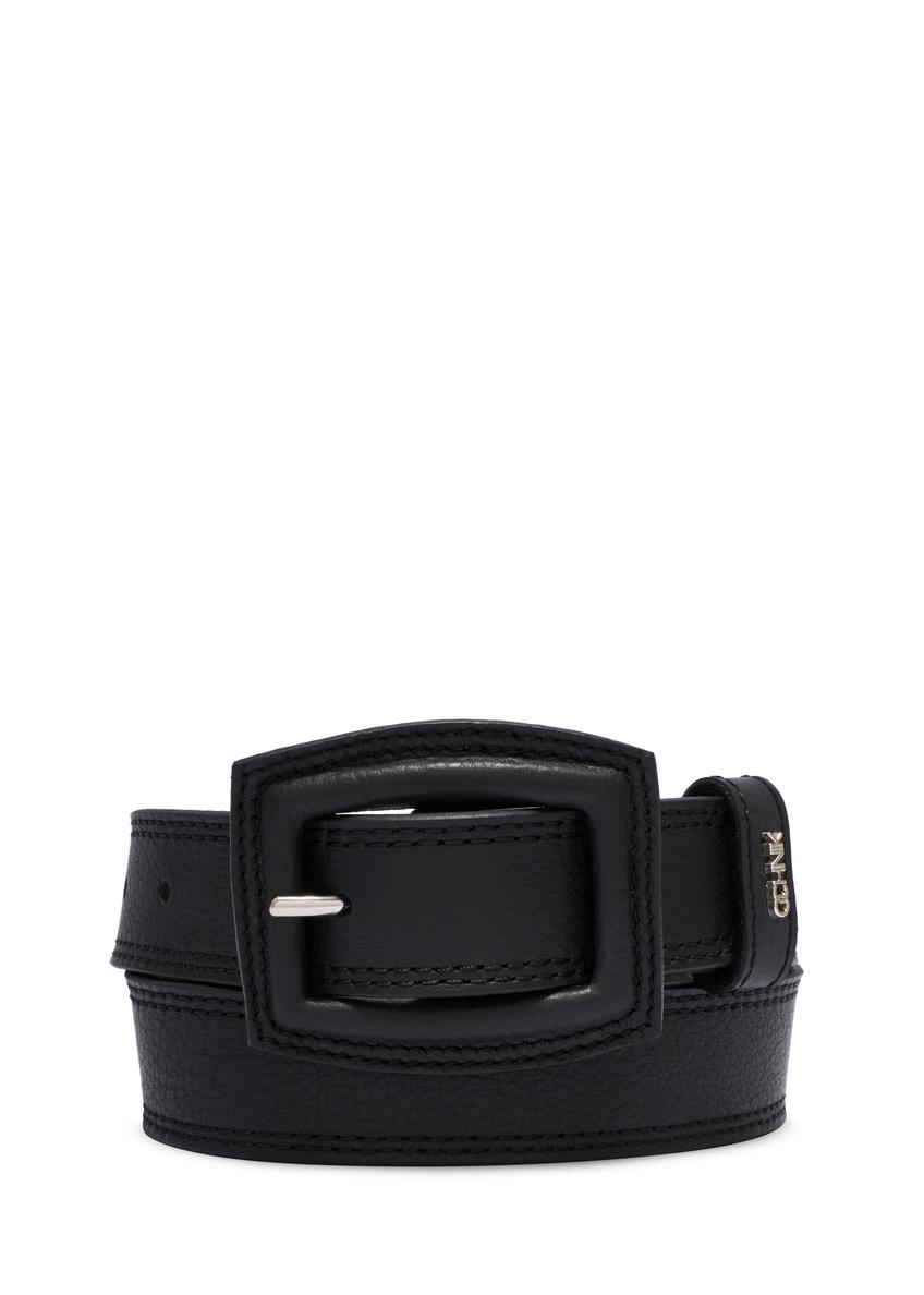 Black leather women's belt PASDS-0272-99(W26), front product view on white background.