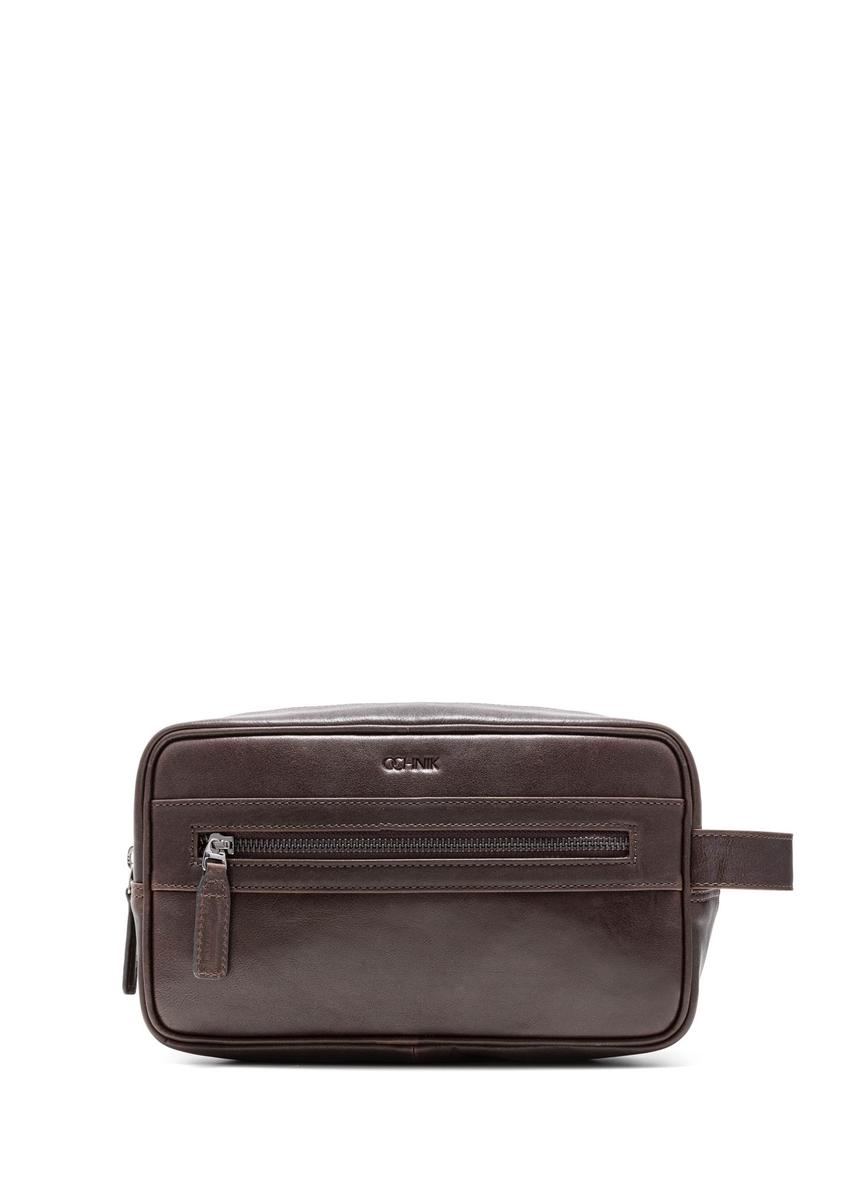 Brown men's cosmetic bag TORMS-0463-1H(Z26) - front product view, on white background.
