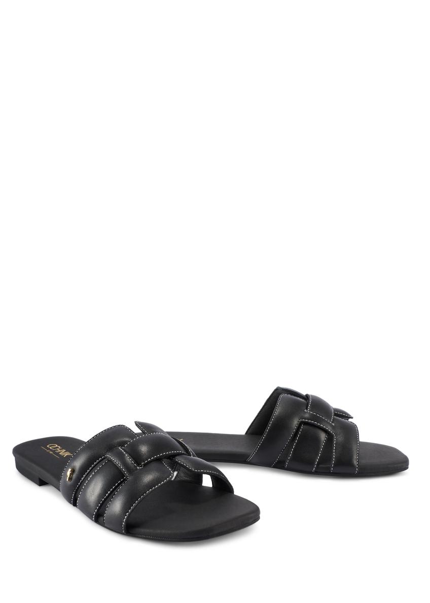 Black leather women's flip-flops with braid BUTYD-1225-99(W26)