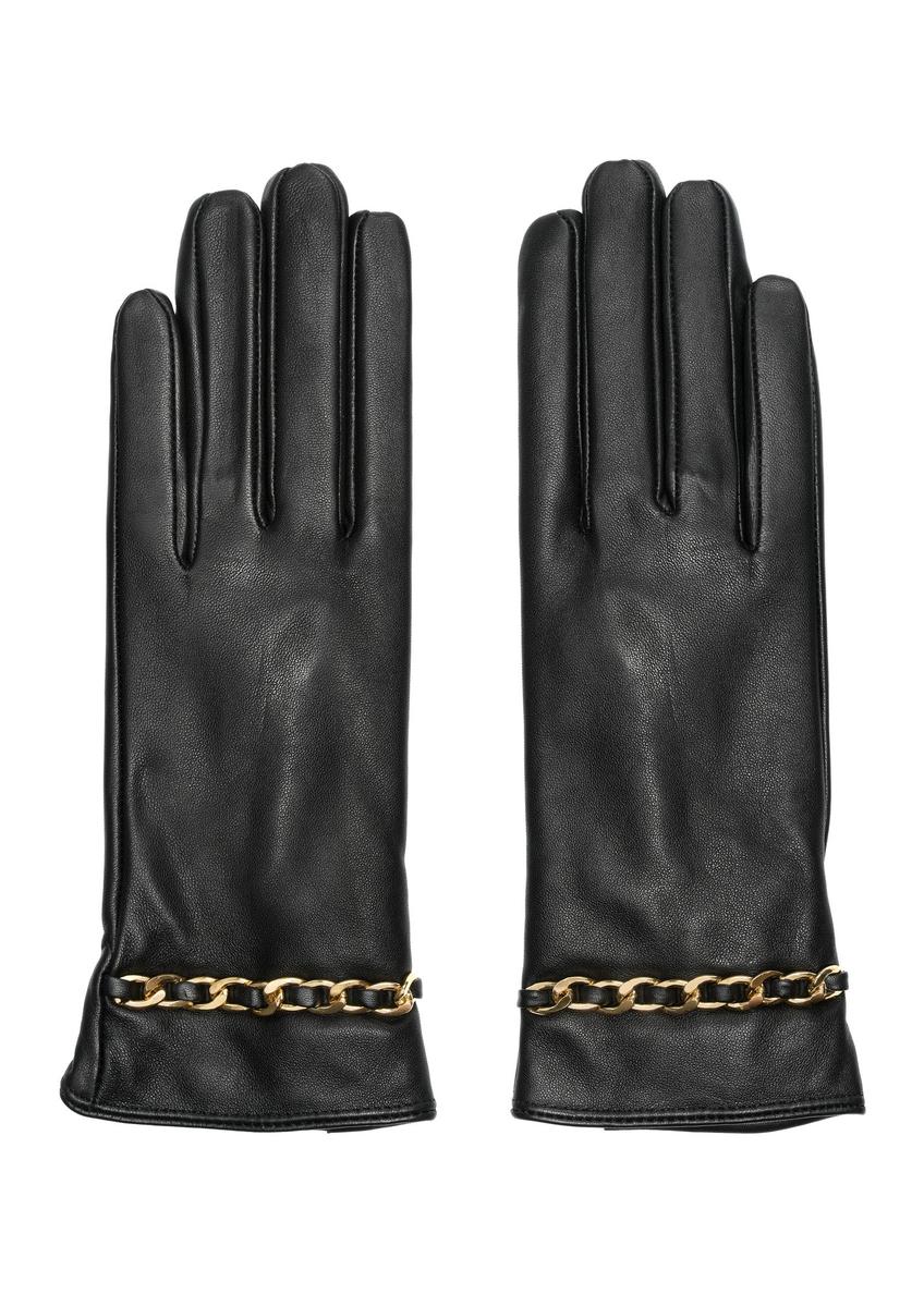 Black leather women's gloves REKDS-0090-99(Z24)