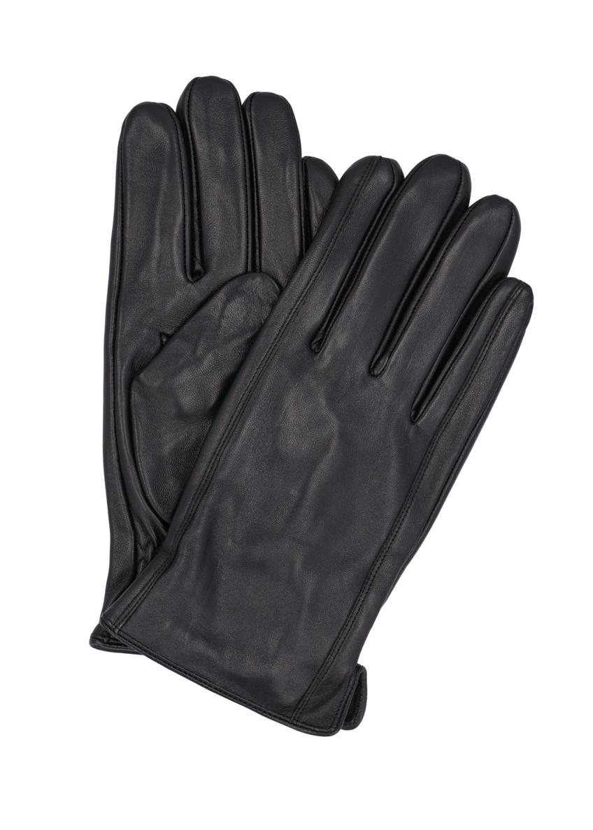 Black men's leather gloves REKMS-0089-99(Z26), front product view on white background.