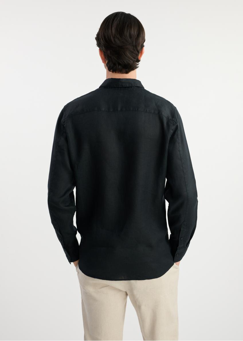 Black linen men's shirt KOSMT-0321-99(W25)