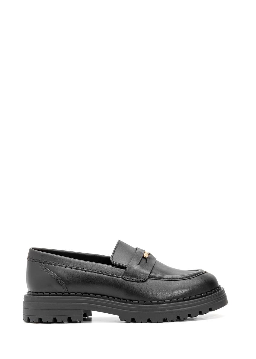 Black leather women's loafers with logo BUTYD-1197-99(Z25)