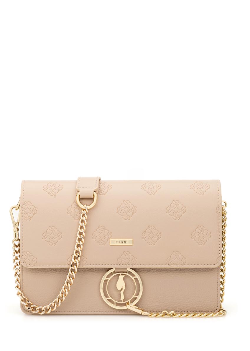 Beige women's handbag with monogram TOREC-0536-1P(W26), front product view on white background.