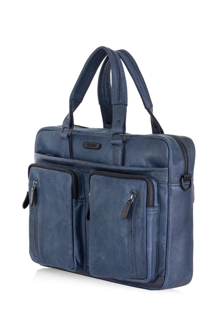 Men's navy blue leather bag TORMS-0046N-69(Z24)