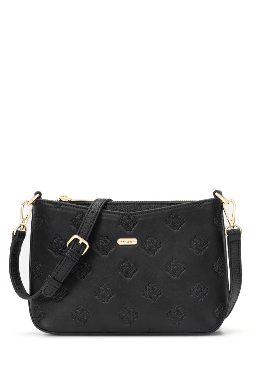 Black women's handbag with monogram TOREC-1159-9P(W26) - front product view on white background.