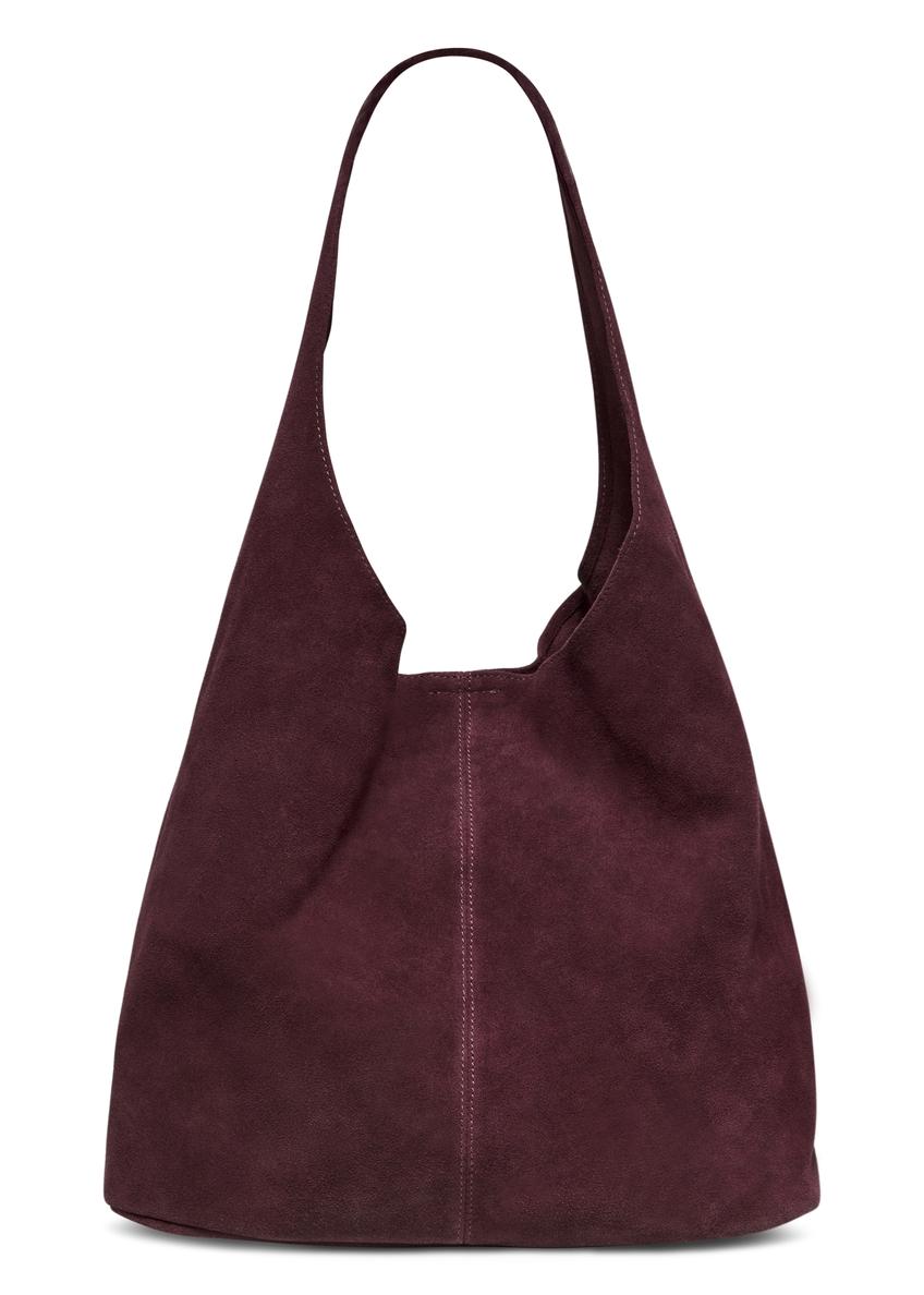Burgundy suede shopper bag TORES-1403-4D(Z26) - front product view, on white background.