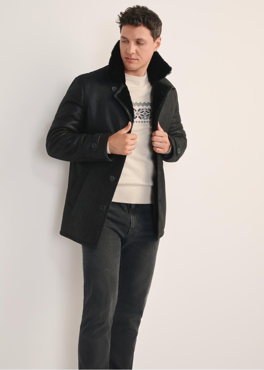Black men's sheepskin coat made of natural leather KOZMS-0026-3191(Z25)