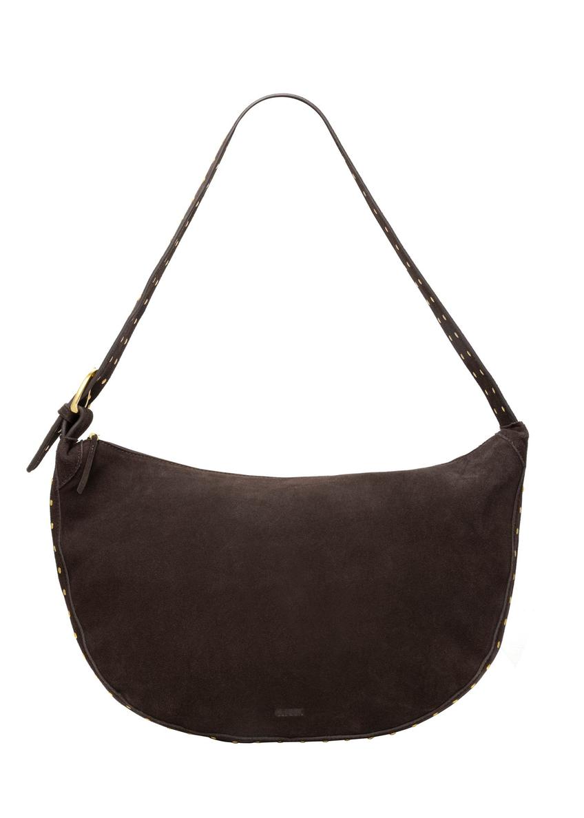Brown suede women's hobo bag TORES-1384-1I(Z26) - front product view, on white background.
