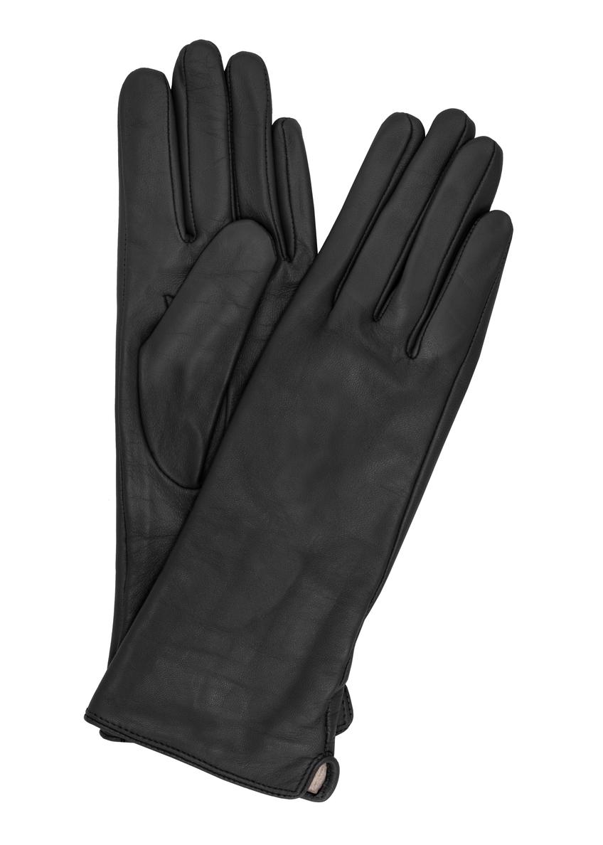 Women's long black leather gloves REKDS-0082-99(Z24)-01