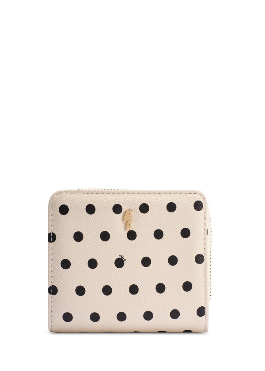 Small beige women's wallet with logo POREC-0366-0P(W26) - front product view, on white background.