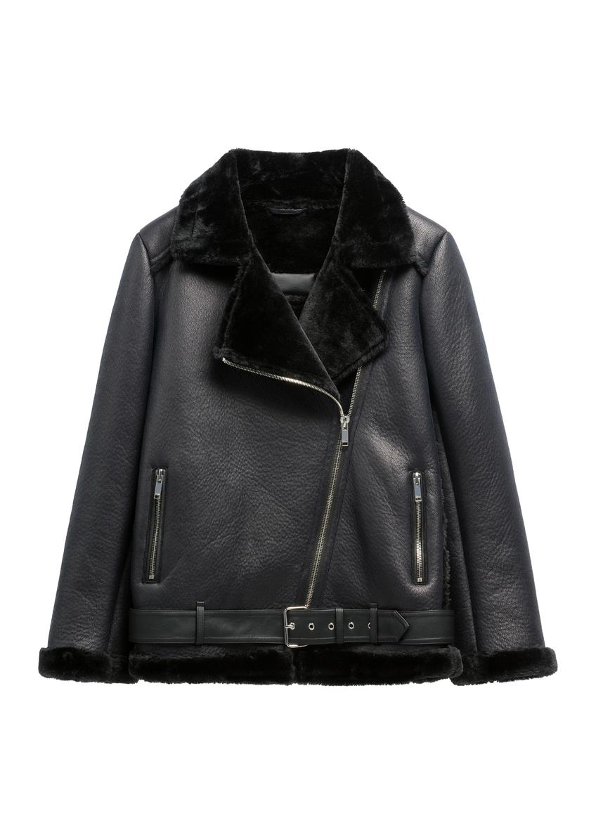 Black short women's sheepskin coat KOZDP-0001A-99(Z26)