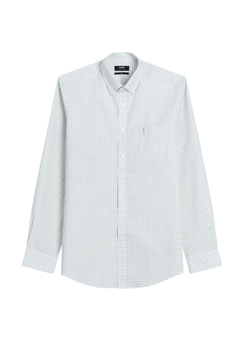 Men's cotton shirt with sage check KOSMT-0277-8F(W26)
