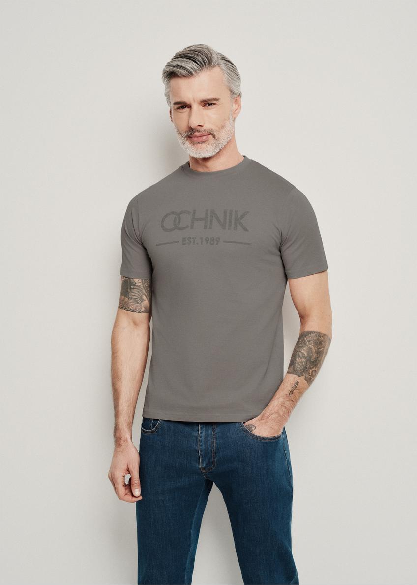 Grey men's T-shirt with logo TSHMT-0095-66(W24)-01