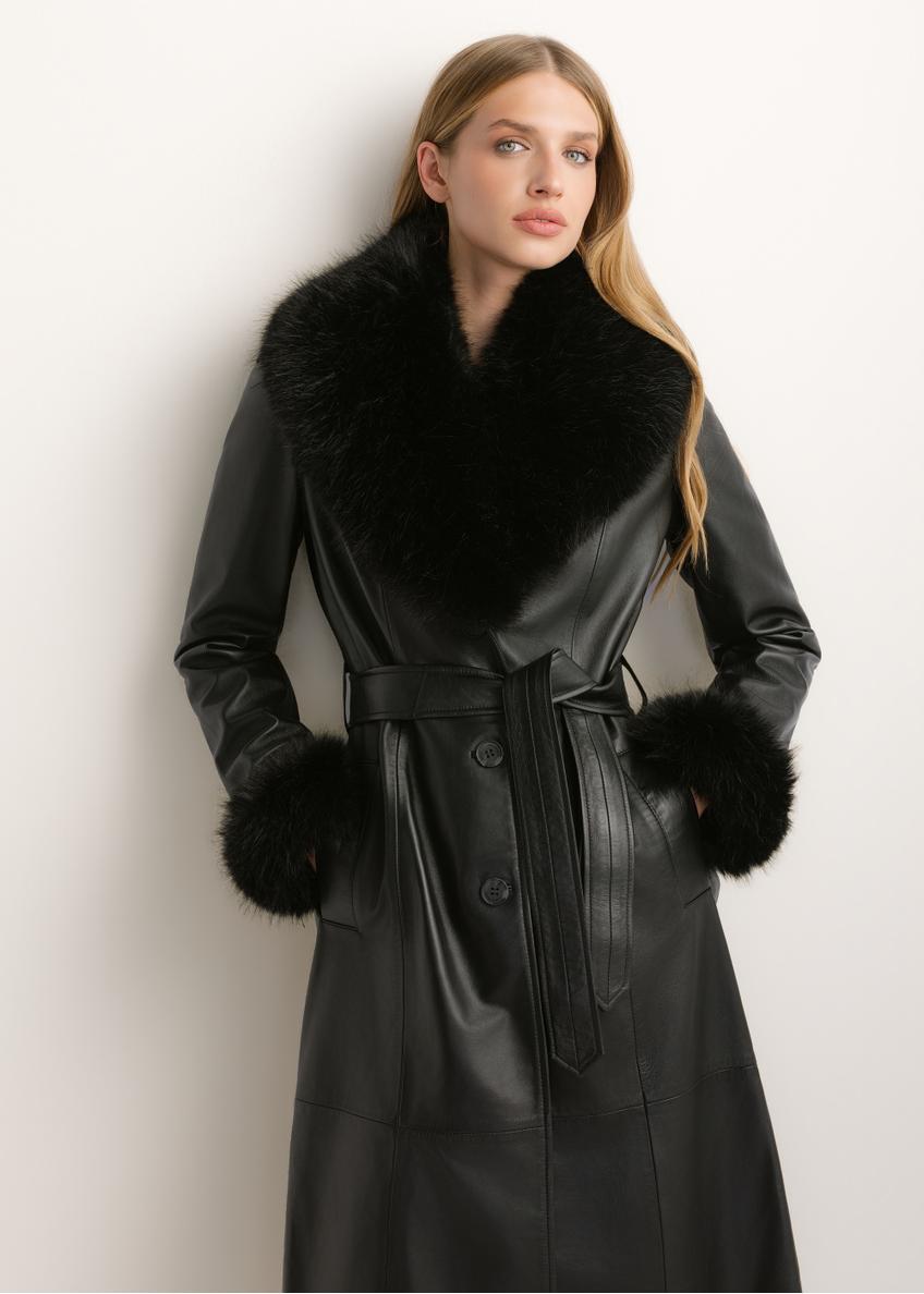 Women's black leather coat KURDS-0617-99(Z26)