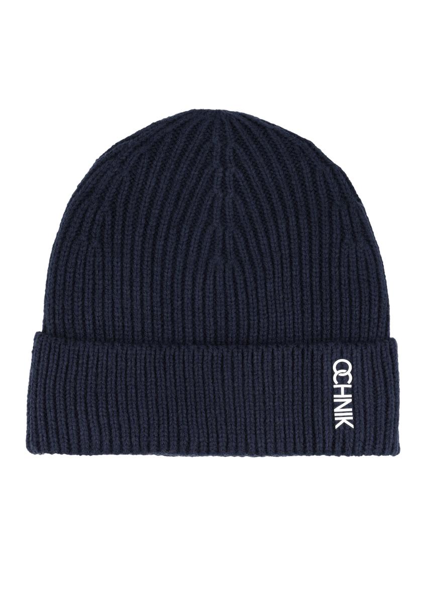 Navy blue men's winter hat CZAMT-0081-7E(Z26), front product view on white background.