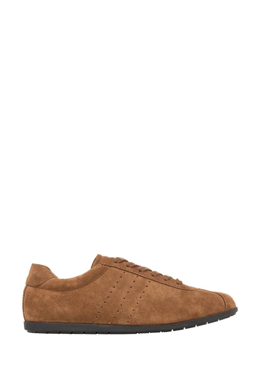 Cognac suede women's sneakers BUTYD-1293-1F(Z26) - front product view, on a white background.
