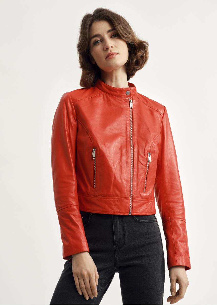 Red leather jacket for women KURDS-0305-1291(W23)-01