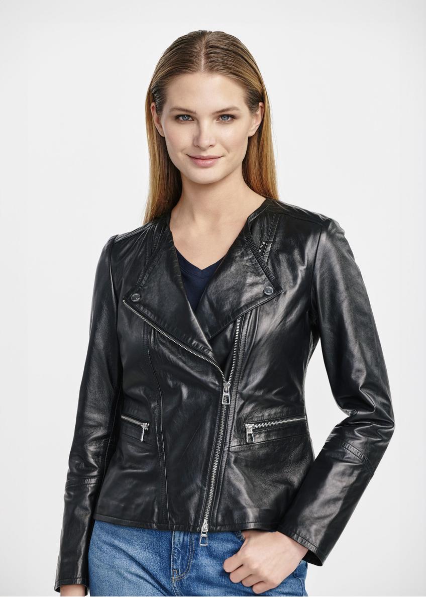 Black leather biker jacket for women KURDS-0516-1040(W25)-03