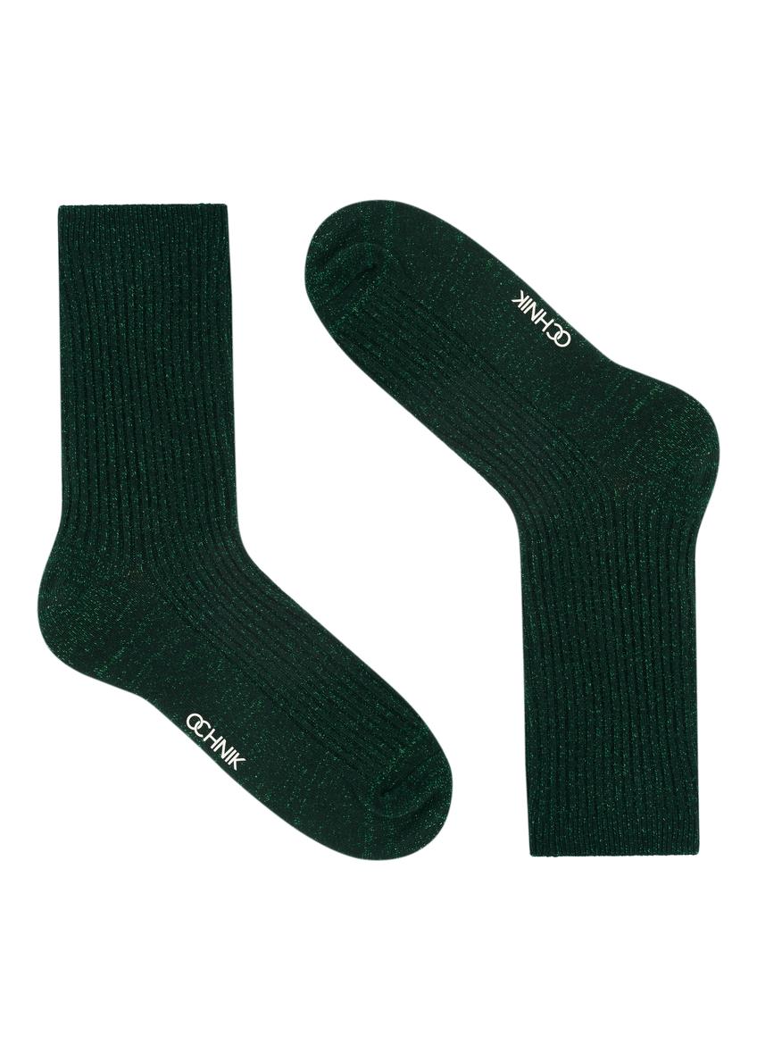 Green shiny women's socks SKADT-0074-51(Z25), product view without packaging on white background.