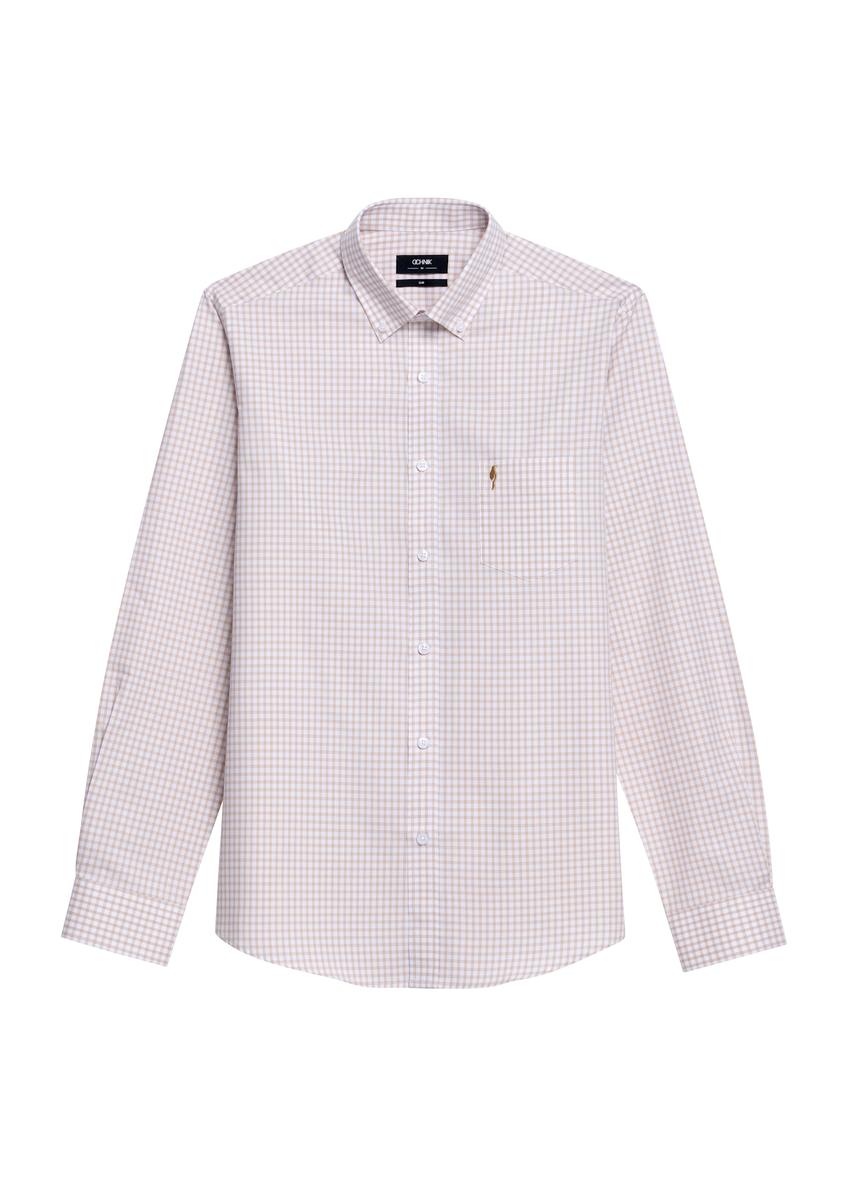 Light beige checkered cotton men's shirt KOSMT-0277-24(Z25)