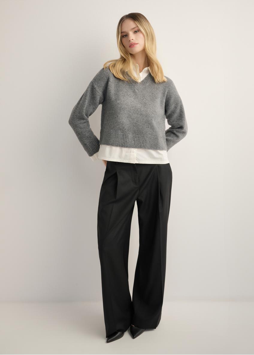Gray women's sweater with collar SWEDT-0264-9D(Z26)